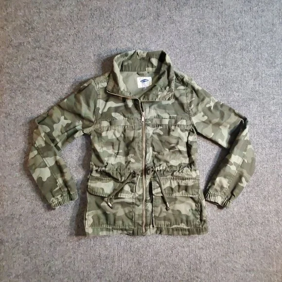 OLD NAVY Women’s Army Camo Flag Utility Full Zip Jacket Flap pockets Sz XS Small - Picture 1 of 13